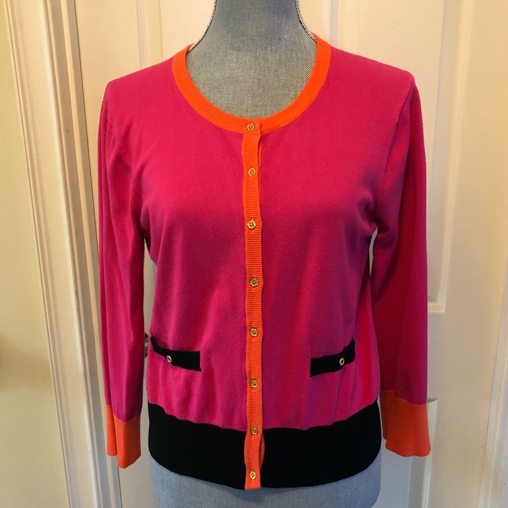 Cable and gauge sweater hot pink orange black